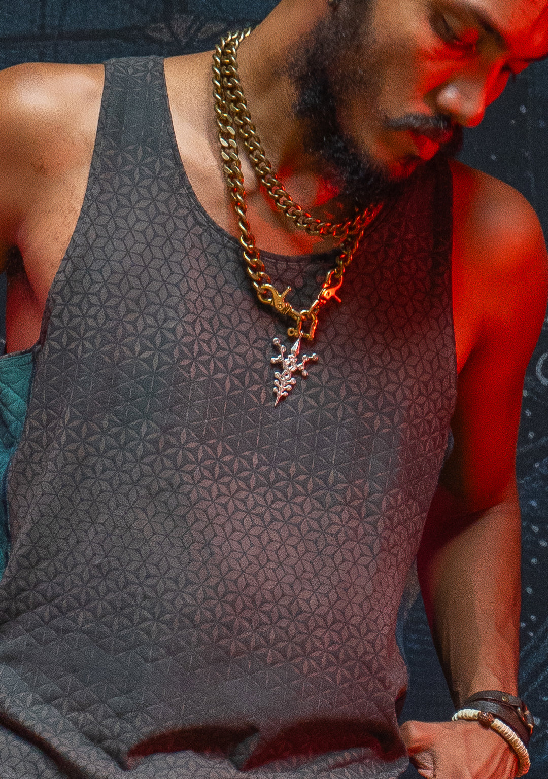 A-Tank Men / Organic Bamboo Jersey Veg Dye Veg Print - Charcoal SANDSOTIME